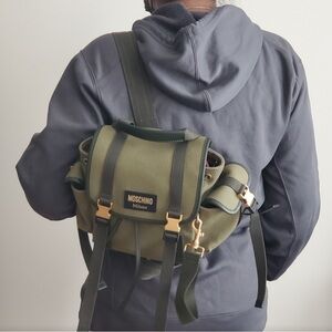 Moschino Women's backpack cotton canvas Military Multi-pocket green